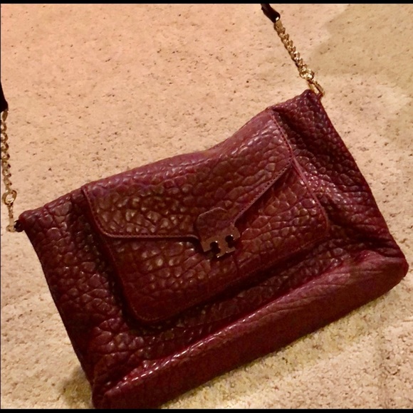 Tory Burch Maroon Pebbled Foldover Crossbody bag - Picture 2 of 6